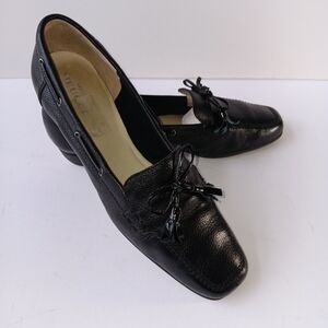 Sesto Meucci Black Leather Tassel Bow Slip-On Loafers Women’s Size 10 M